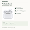 AirPods Pro 3 standard package guide: earbuds, USB-C MagSafe case, five ear-tip sizes and documentation. Cable sold separately. Manufacturer reference image.